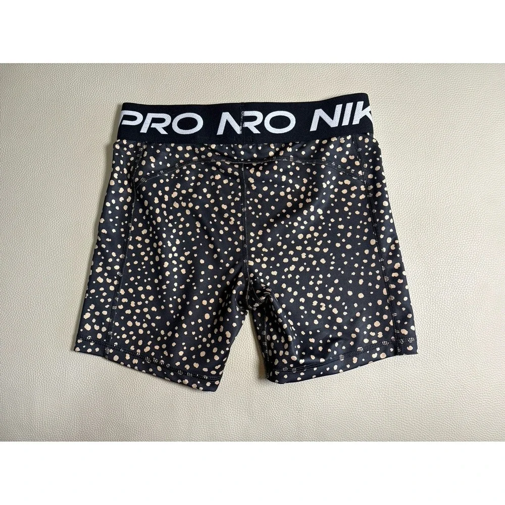 Nike Pro Dri-FIT Girls Shorts XL Youth Black Gold Cheetah Print Athletic EUC
